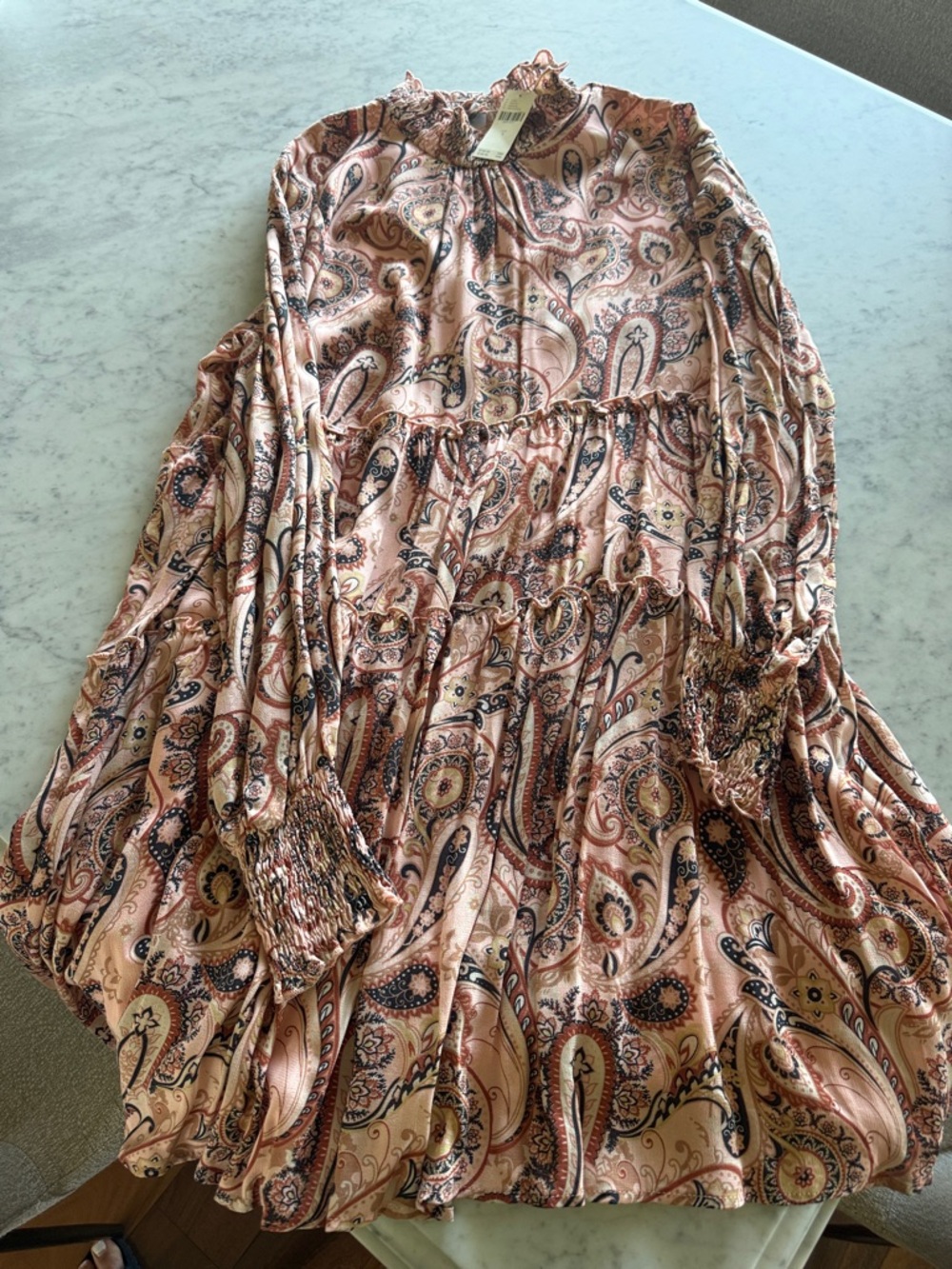 Anthropologie Pink Paisley Tiered Mini Dress